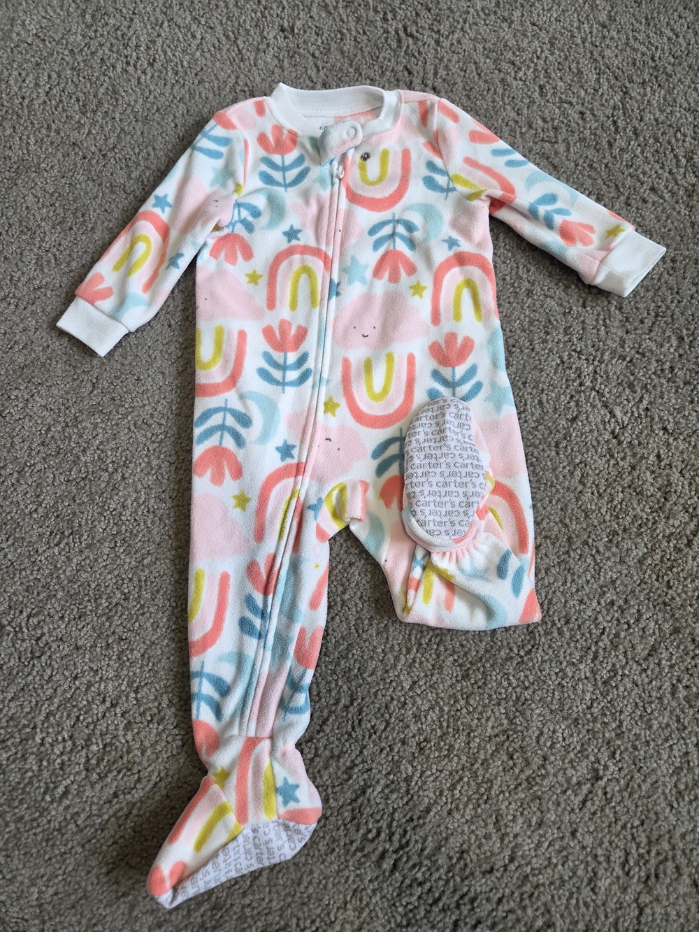 Carter's Pink, Yellow & Blue Rainbow Floral Fleece One-Piece Footie